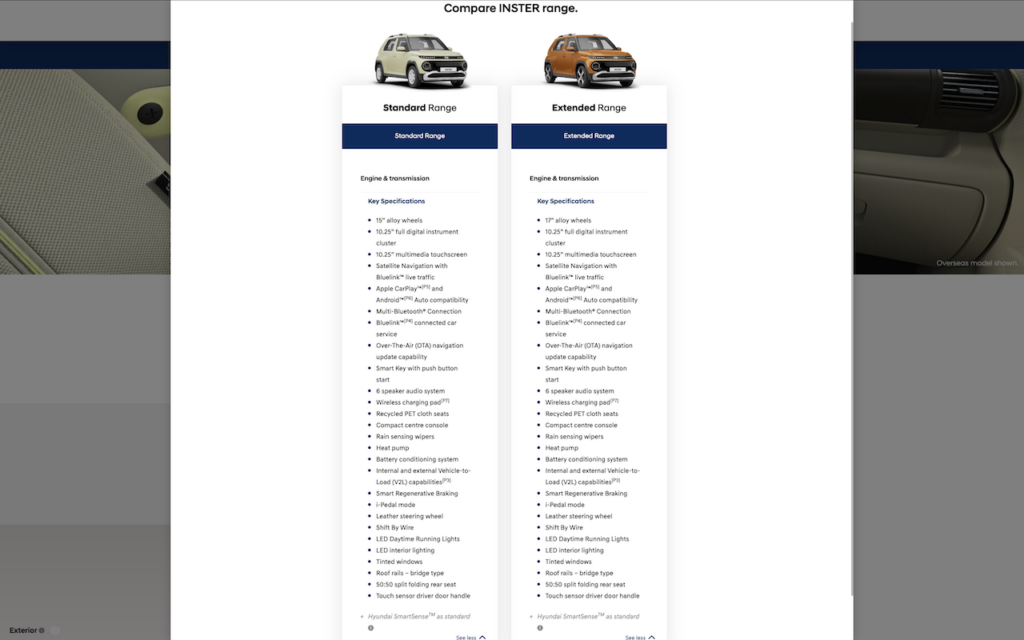 2025 Hyundai Australia Inster webpage.